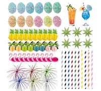 146Pcs Cocktail Accessories for Drinks, Cocktail Decorations Party Set with 3D Paper Cocktail Umbrellas, Reuseable Multicolor Cocktail Straws for Summer Beach Party Food Drink Decoration
