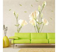 146x100cm Lily Flowers Wall Stickers Fresh White Flower Home Decor DIY Vinyl Art Wall Decals Butterfly Lily Room Decoration