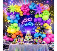 147 Pcs Neon Balloon Garland Arch Kit, Glow Party Fluorescent Rainbow Balloons with Star Balloon, DIY Balloon Arch for Blacklight Party, 80s 90s Disco Birthday, Festival & Photo Backdrop