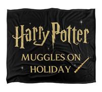 (147cm x 91cm, Black/Gold) Harry Potter Muggles On Holiday Wand Blanket