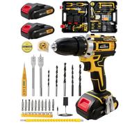 147PCS Cordless Drill Set, Dexnoca 21V Combi Drill, 45N.m Drill Driver with 2X 2.0AH Batteries, 3/8” Keyless Chuck, Electric Screwdriver Kit for Furniture Assembly, Home Garden, DIY Project, Wood