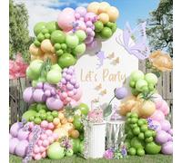 147Pcs Fairy Balloon Arch Kit Spring Pastel Pink Purple Olive Lime Green Orange Nude Balloons Garland Wildflowers Meadows Floral Birthday Party Decorations for Girls Garden Tea Bridal Baby Shower