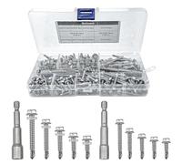 147pcs M4.2 M4.8 Stainless Steel Self Tapping Hex Head Screws Full Thread Metal Roofing Drill Bolts Hexagonal Dovetail Self Drilling Tail Screws with Nut Setter, Washers