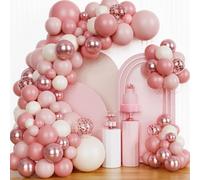 147pcs Pink Balloon Garland Arch Kit, Rose Gold Pink White Metallic Confetti Balloons Decorations for Girl Women Baby Shower Birthday Boho Party Decorations
