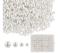 1480Pcs White Pearl Beads for Crafting, 4 6 8 10mm Round Pearls Various Size Mixed Acrylic White Beads for Bracelet Jewellery Earring Necklace Making DIY