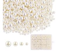 1480Pcs White Pearl Beads for Crafting, 4 6 8 10mm Round Pearls Various Size Mixed Acrylic White Beads for Bracelet Jewellery Earring Necklace Making DIY
