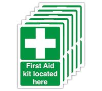 148MM X 210MM Pack of 6 First Aid Kit Located Here Signs Self Adhesive Vinyl Stickers a5 size