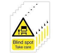 148mm x 210mm Pack of 6 Self-Adhesive Polypropylene Glossy-Laminated Blind Spot Take Care Stickers, Blind Spot Sign