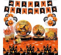 148Pcs Disposable Paper Tableware Set, Party Plates and Cutlery for BBQs, Birthday, Including 32 Plates, 16Napkins, 16 Forks, 16 spoons, 16 knives