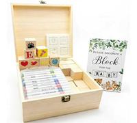 148Pcs Funny Baby Shower Games Sign Kit, Including 52 DIY Blank Wooden Blocks,80 Stencils, 24 Acrylic Paint Markers,1 Storage Box for Creative Baby Shower Activities,Gender Reveal Party