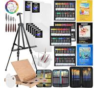 149Pcs Deluxe Artist Painting Set with Aluminum and Beech Wood Easel, 48 Colors Acrylic Paints, 24 Colors Oil Paints, 24 Colors Watercolor Paints,Art Paint Supplies for Artists, Beginner & Adults