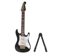 14cm Delicate Wooden Mini Electric Guitar Model with Stand Display Decoration Home Coffee House Ornament (black)