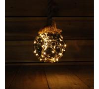 14cm Diameter Glass Globe / Ball Light Decoration With Rope & 30 Warm White LEDs