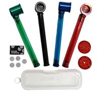 14cm Metal & Borosilicate Glass Mini Smoking Pipe Hookah - Portable, Durable, Dismantleable Detachable & Easy to Clean, Includes Storage Case, Crusher & Screens