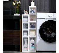 14cm Slim Bathroom Storage Cabinet, 4-Tier White Organizer for Toilet Paper, Space-Saving Solution for Small Bathrooms, Stylish Plastic Design, Perfect for Compact Spaces