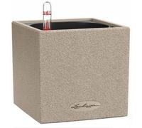 14Cm Small Square Planter, Beige Sand Effect Plastic Self-Watering Planter With Water Level Indicator Lechuza Canto Stone