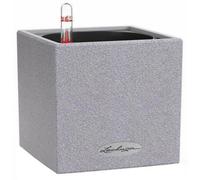 14Cm Small Square Planter, Grey Stone Effect Plastic Self-Watering Planter With Water Level Indicator Lechuza Canto Stone