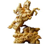 14cm Wood Statue Boxwood Carving Wealth God Lucky Riding Guan Gong Feng Shui Fortune Town Home Decoration
