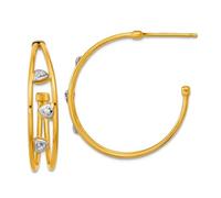 14ct and White Rhodium Polished CZ Simulated Diamond Post Hoop Earrings 24.15x5.65mm Wide 0.95mm-Hoop Earring for Women