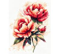 14Ct Cross Stitch, 14 Count Counted Stamped Pre Printed Cross Stitch Beautiful Peony Flowers Embroidery Kits For Adults Beginners Starter Advanced Easy Crossstitch Patterns Set 15.7X19.7Inch