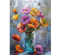 14CT Cross Stitch Kits for Beginners Colorful Flowers in Vase Cross Stitching Kit Retro Flowers Counted Fabric Cross Stitching DIY Art Needlecrafts Embroidery Kits 30x40cm