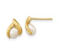 14ct Gold 4 5mm Rice White Freshwater Cultured Pearl Earrings 7.24x6.65mm Wide Stud Earring for Women