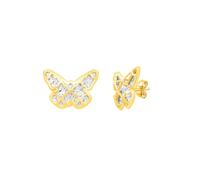 14ct Gold Sparkle-Cut Checkered Butterfly Angel Wings Stud Earrings With Push Back Closure Stud Earring for Women