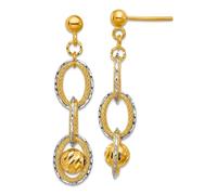 14ct Solid Gold Two tone Polished and Sparkle Cut Dangle Post Earrings 39x15mm Wide-Dangle Earring for Women