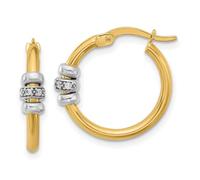 14ct Solid Gold Two tone Polished CZ Simulated Diamond Hoop Earrings 19.3x18.5mm Wide 4mm Thick-Hoop Earring for Women