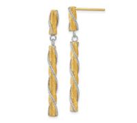 14ct Solid Gold Two tone Polished Satin Sparkle Cut Post Long Drop Dangle Earrings 45x16mm Wide-Dangle Earring for Women