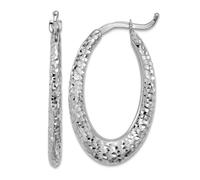 14ct Solid White Gold Polished and Sparkle Cut Tapered Oval Hoop Earrings 27.6x16.7mm Wide 2.3mm Thick-Hoop Earring for Women
