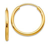 14ct Solid Yellow Gold 1.5mm Polished Round Endless Hoop Earrings 16x16mm Wide 1.5mm Thick-Hoop Earring for Women