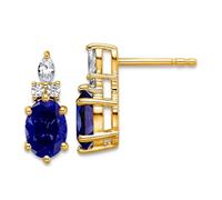 14ct Solid Yellow Gold Polish Diamond and Lab Created Sapphire Twisted Post Earrings Stud Earring for Women