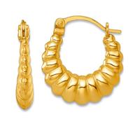 14ct Solid Yellow Gold Polished and Grooved Scalloped Hoop Earrings 13x13mm Wide 2.9mm Thick-Hoop Earring for Women