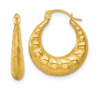14ct Solid Yellow Gold Polished and Grooved Scalloped Hoop Earrings 18x18mm Wide 3.7mm Thick-Hoop Earring for Women