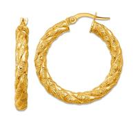 14ct Solid Yellow Gold Polished and Textured Twisted Circle Hoop Earrings 29x27.8mm Wide 4mm Thick-Hoop Earring for Women