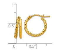 14ct Solid Yellow Gold Polished and Twisted 2 row J hoop Earrings 13x13mm Wide 4.5mm Thick-Hoop Earring for Women