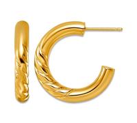 14ct Solid Yellow Gold Polished and Twisted 4mm Post C-hoop Post Earrings 23x23.3mm Wide 3.9mm Thick Hoop Earring for Women