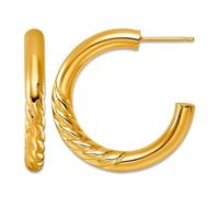 14ct Solid Yellow Gold Polished and Twisted 4mm Post C-hoop Post Earrings 28.5x28.6mm Wide 3.9mm Thick Hoop Earring for Women