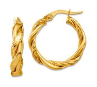 14ct Solid Yellow Gold Polished and Twisted Round Hoop Earrings 20x20.35mm Wide 4mm Thick-Hoop Earring for Women