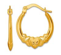 14ct Solid Yellow Gold Polished Brushed and Sparkle Cut Love Heart Hoop Earrings 16.6x16.6mm Wide 2.3mm Thick-Hoop Earring for Women