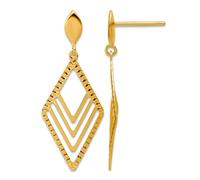 14ct Solid Yellow Gold Polished Diamond Shape Dangle Post Earrings 30mm long-Dangle Earring for Women