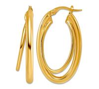 14ct Solid Yellow Gold Polished Double Oval Hoop Earrings 31x8.5mm Wide Hoop Earring for Women
