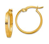 14ct Solid Yellow Gold Polished Greek Key Round Hoop Earrings 16.9x17.3mm Wide 2mm Thick-Hoop Earring for Women