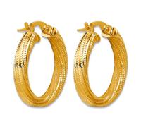 14ct Solid Yellow Gold Polished Textured and Twisted Round Hoop Earrings 20x18.7mm Wide 3mm Thick-Hoop Earring for Women
