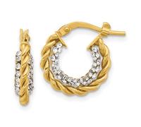 14ct Solid Yellow Gold Polished With Crystals Twisted Hoop Earrings 15.7x15mm Wide 3.75mm Thick-Hoop Earring for Women