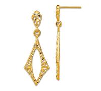 14ct Solid Yellow Gold Sparkle Cut Diamond Shape Post Long Drop Dangle Earrings 31x10.5mm Wide-Dangle Earring for Women