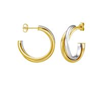 14ct Two-tone Gold Interlocking Trinity C-hoop Earrings With Push Back Clasp Hoop Earring for Women