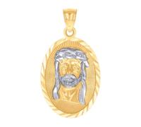 14ct Two tone Gold Mens Oval Jesus Religious Charm Pendant 36.4x20mm Wide Necklace for Men