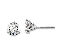 14ct White Gold 1 3/4 Weight in Carat Lab Grown Diamond SI+ G+ Round 3 Prong Heavy Weight Screw Back Earrings 7.2mm long Stud Earring for Women
